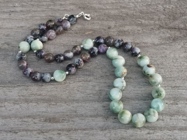 Colier green larimar & lepidolit