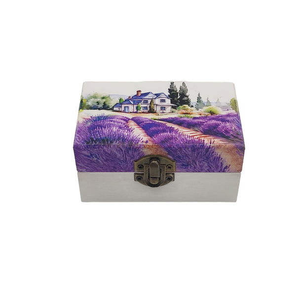 Cutie lemn design cu lavanda, decorata manual, unicat