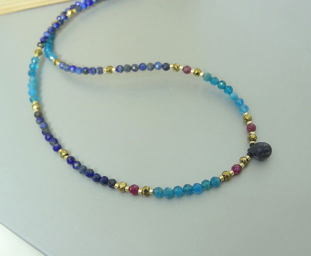 Colier safir, apatit, rubin, lapis lazuli si hematit