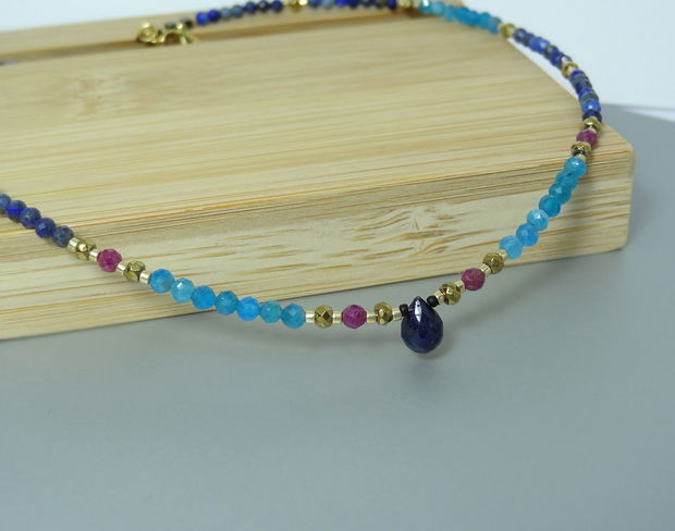 Colier safir, apatit, rubin, lapis lazuli si hematit