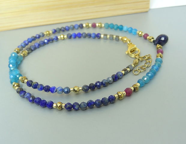 Colier safir, apatit, rubin, lapis lazuli si hematit