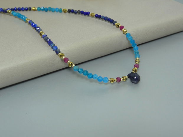 Colier safir, apatit, rubin, lapis lazuli si hematit