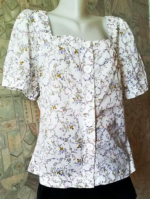 bluza / camasa alba de bumbac  cu flori mici , H&M , L - XL