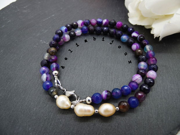 Colier handmade - agate dantela si perle cultura (cod1043)