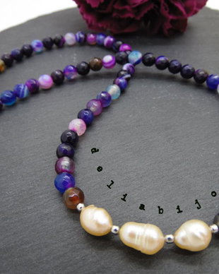 Colier handmade - agate dantela si perle cultura (cod1043)