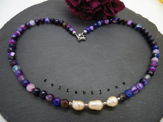 Colier handmade - agate dantela si perle cultura (cod1043)