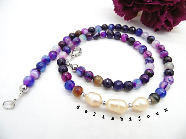 Colier handmade - agate dantela si perle cultura (cod1043)