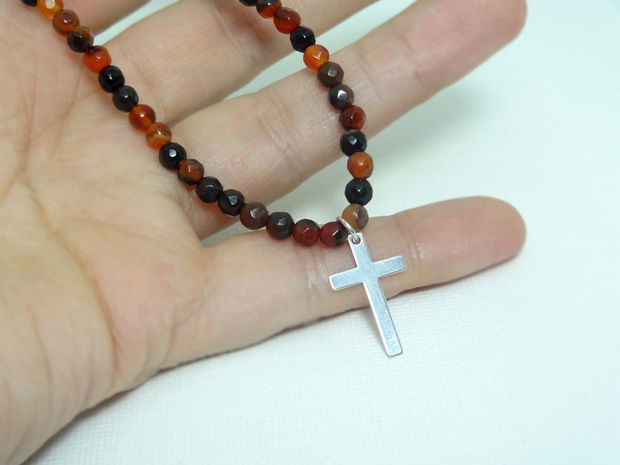 Colier agate fatetate si cruciulita