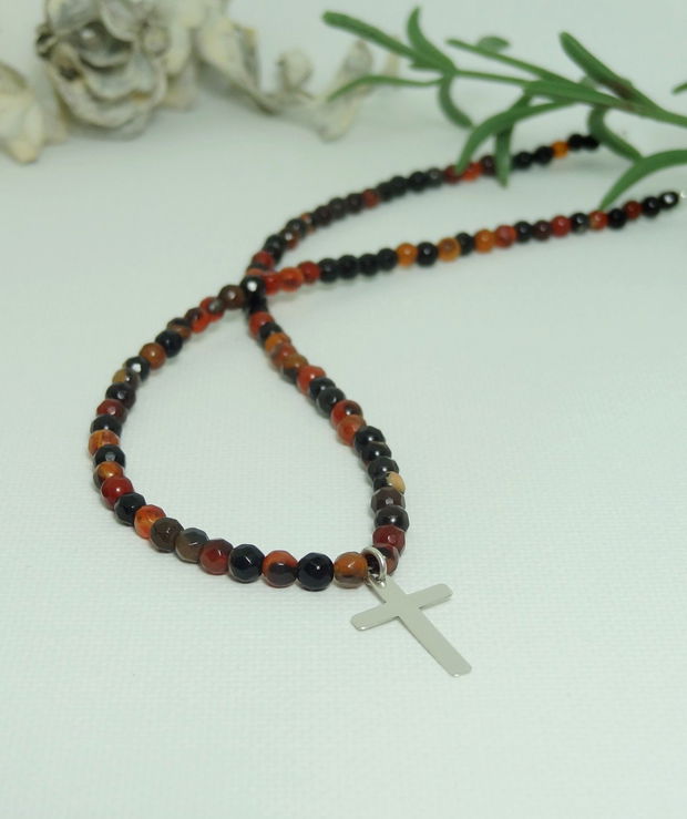 Colier agate fatetate si cruciulita