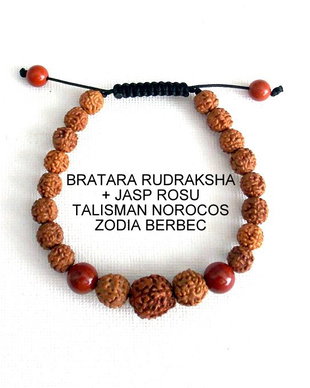 Bratara RUDRAKSHA+JASP ROSU*Zodia Berbec*Talisman norocos