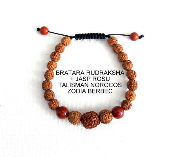 Bratara RUDRAKSHA+JASP ROSU*Zodia Berbec*Talisman norocos