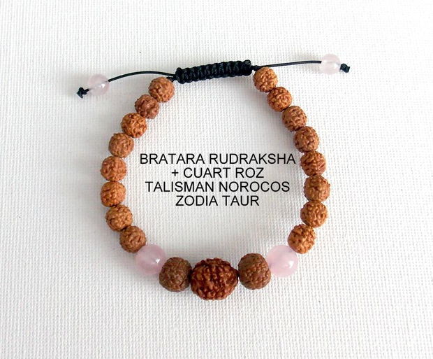 Bratara RUDRAKSHA+CUART ROZ*Zodia Taur*Talisman norocos