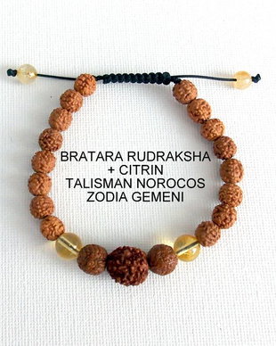 Bratara RUDRAKSHA+CITRIN*Zodia Gemeni*Talisman norocos