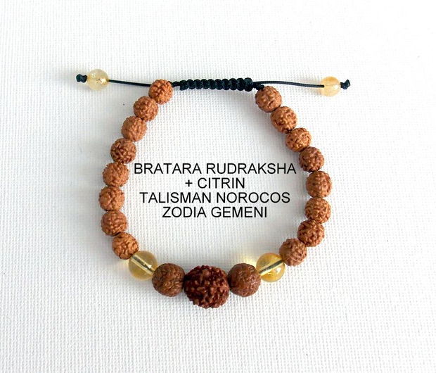 Bratara RUDRAKSHA+CITRIN*Zodia Gemeni*Talisman norocos