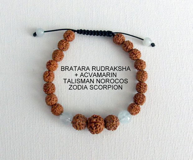 Bratara RUDRAKSHA+ACVAMARIN*Zodia Scorpion*Talisman norocos