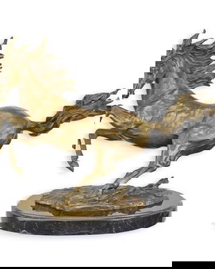 Cal la galop-statueta din bronz cu un soclu din marmura