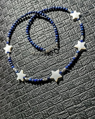 Colier argint lapis lazuli sidef stele minimalist boho chic trendy - Transport gratuit