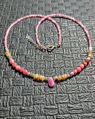 Colier argint safir roz opal de foc etiopian turmalina roz/rubelit minimalist picatura boho chic trendy cadou - Transport gratuit