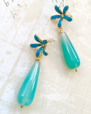 Cercei Agate blue turcoaz & flori albastre