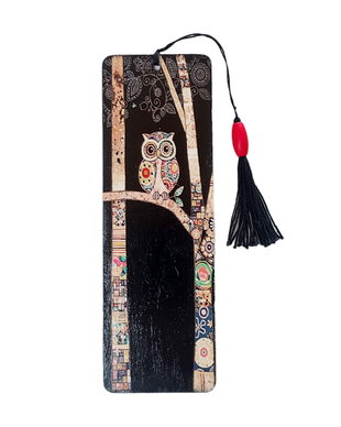 Semn de carte handmade, negru bej cu bufnita