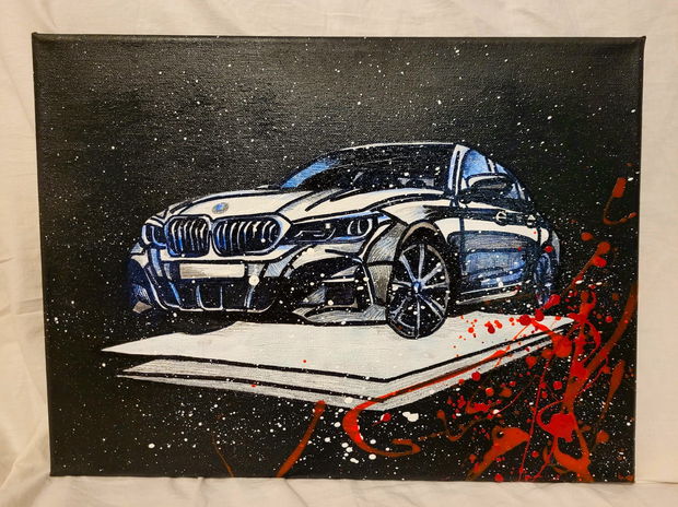 Pictura pe pânză, model BMW seria 3, tehnică mixtă