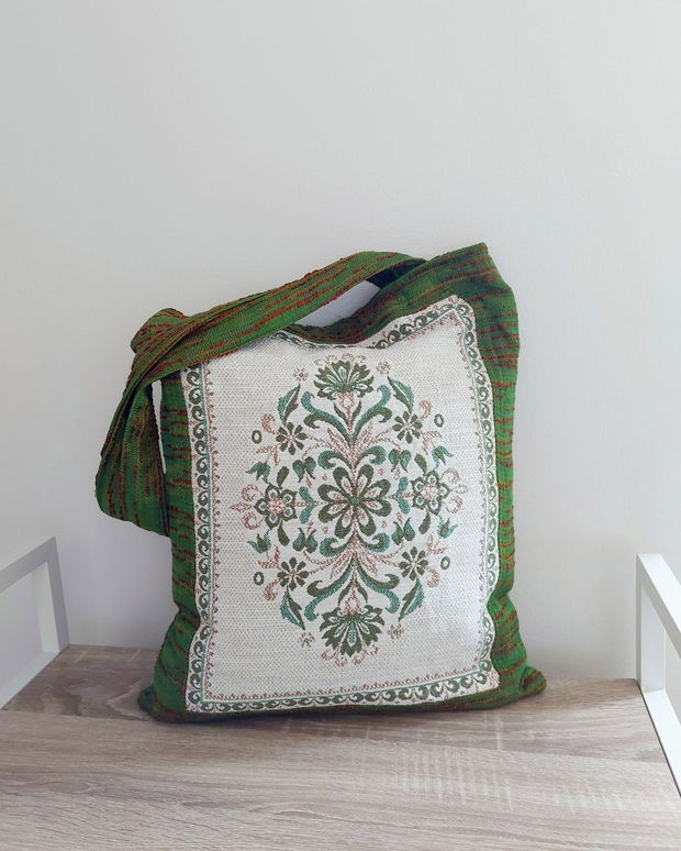 Sacoșă tote bag shopper verde captusit