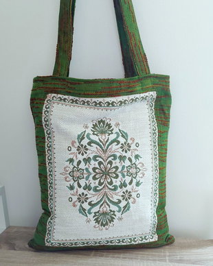 Sacoșă tote bag shopper verde captusit