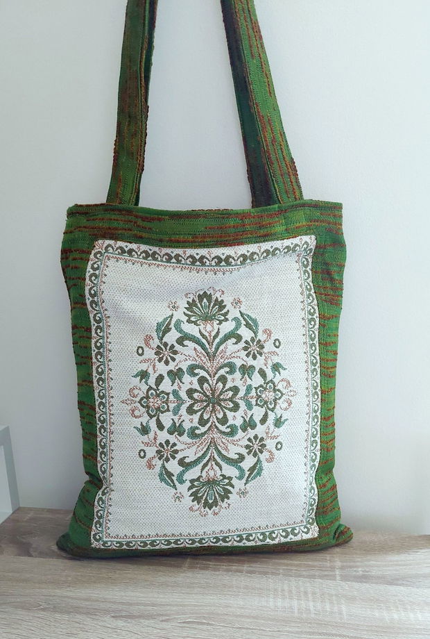 Sacoșă tote bag shopper verde captusit