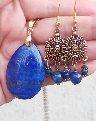 Colier pandantiv si cercei cu lapis lazuli, unicat, 3926