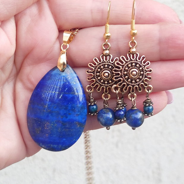 Colier pandantiv si cercei cu lapis lazuli, unicat, 3926
