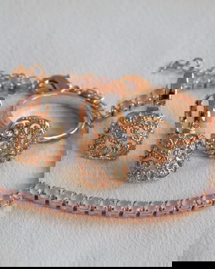 Set  NOU, deosebit , cercei  cu  inel ,   placati aur roz ,  cadou bratara  tenis   placata aur roz , zirconii roz