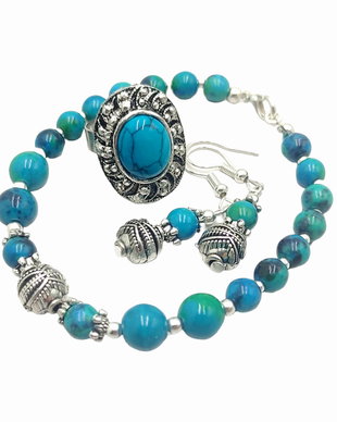 Set bijuterii howlite cu accesorii argintii, unicat