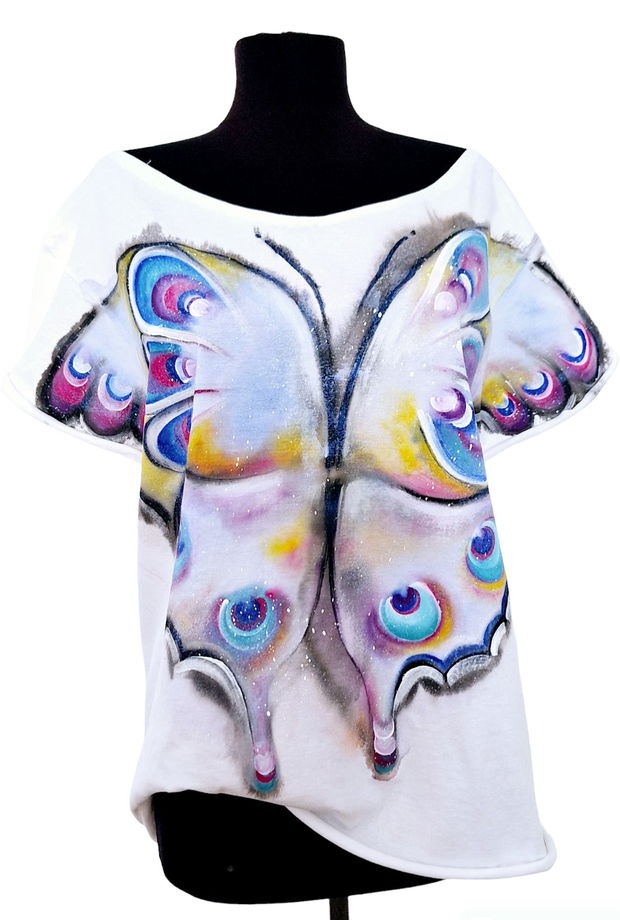 Tricou pictat L " Butterflies "