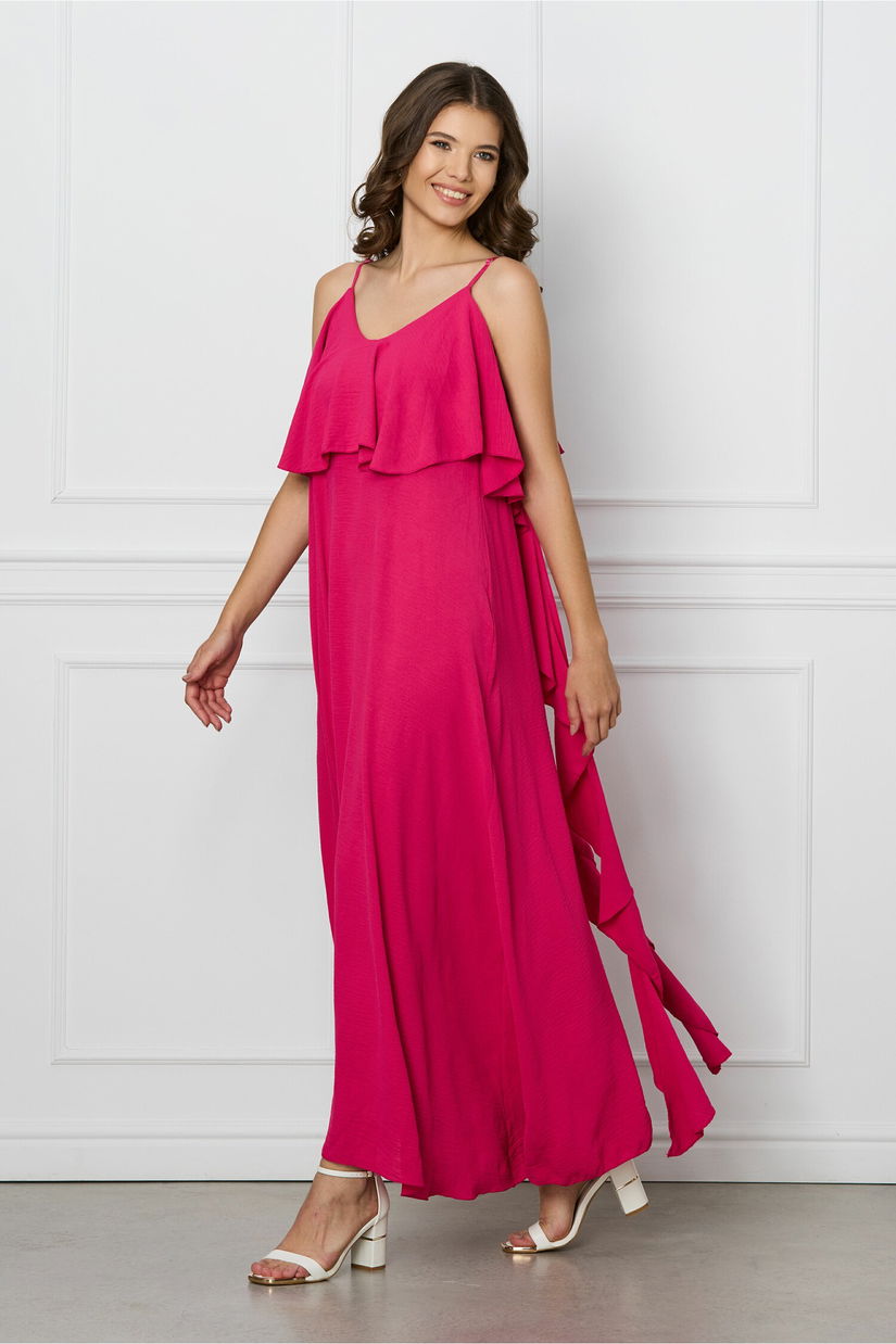 Rochie Sara fucsia lunga cu volane