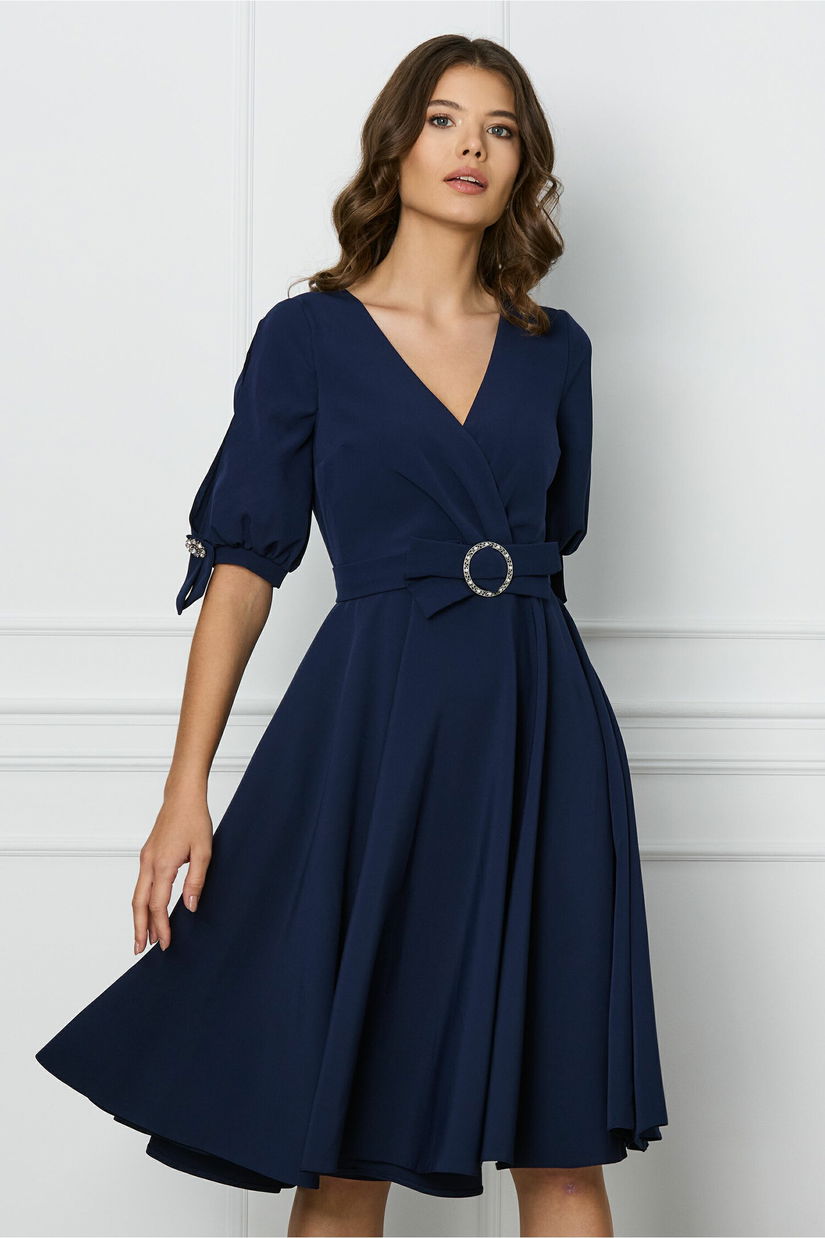 Rochie MBG bleumarin clos cu catarama in talie