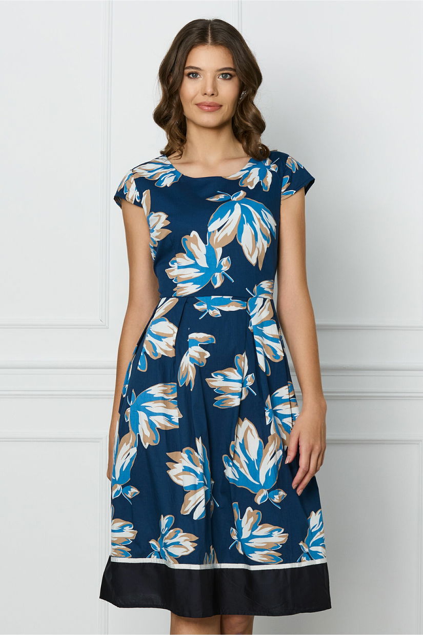 Rochie Sore bleumarin cu flori albastre