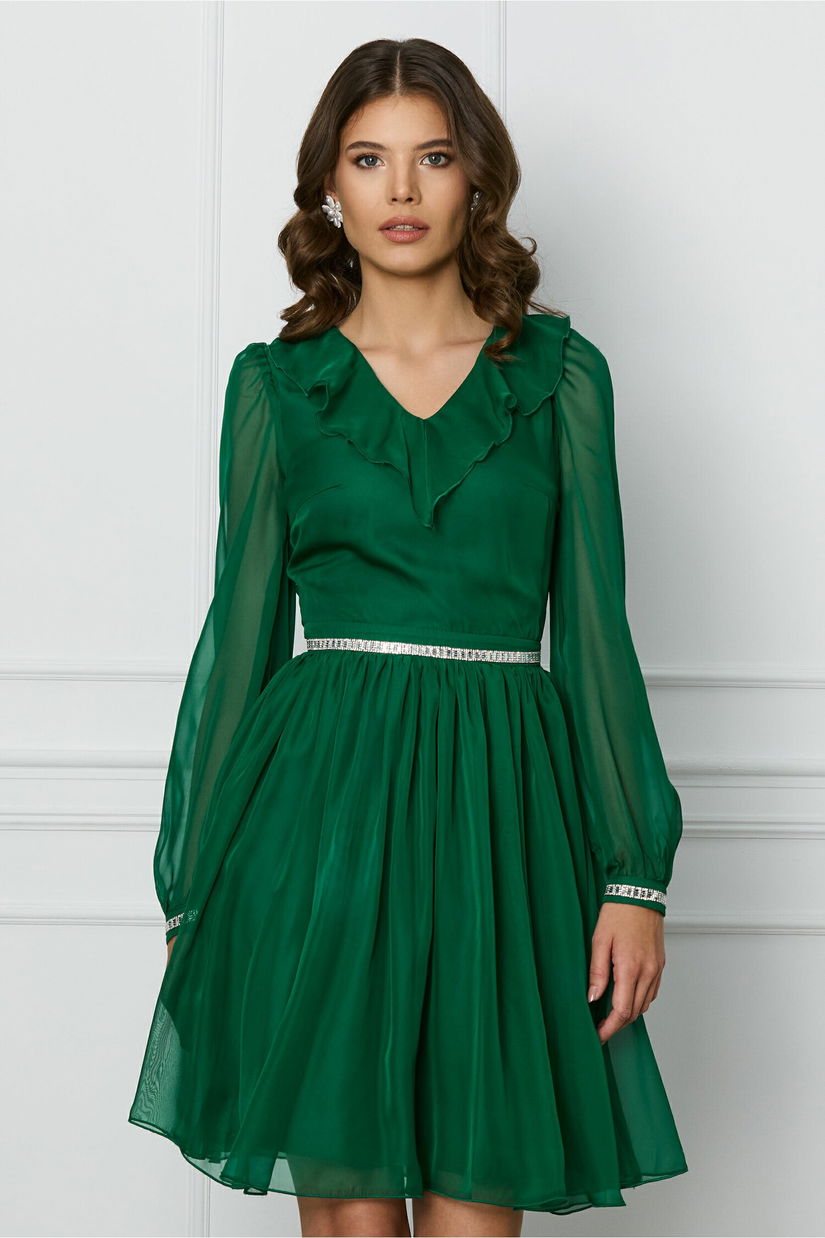 Rochie DY Fashion verde cu volan si strasuri