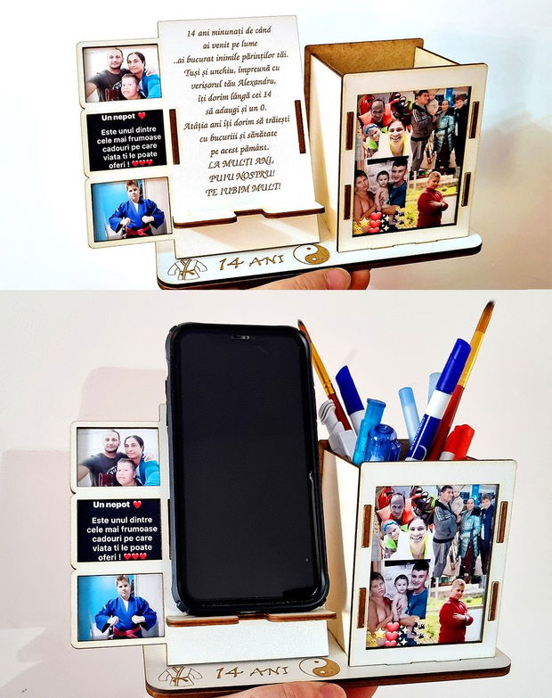 Suport pixuri / creioane si telefon, Personalizat