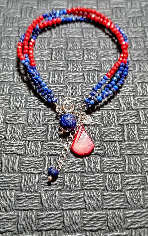 Bratara X3 argint lapis lazuli coral charm boho chic trendy - Transport gratuit