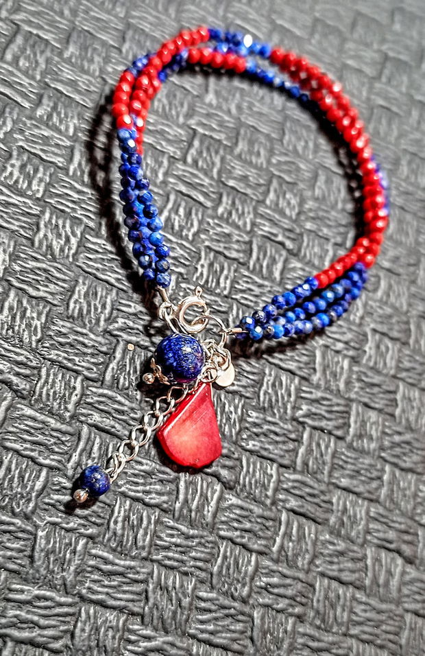 Bratara X3 argint lapis lazuli coral charm boho chic trendy - Transport gratuit