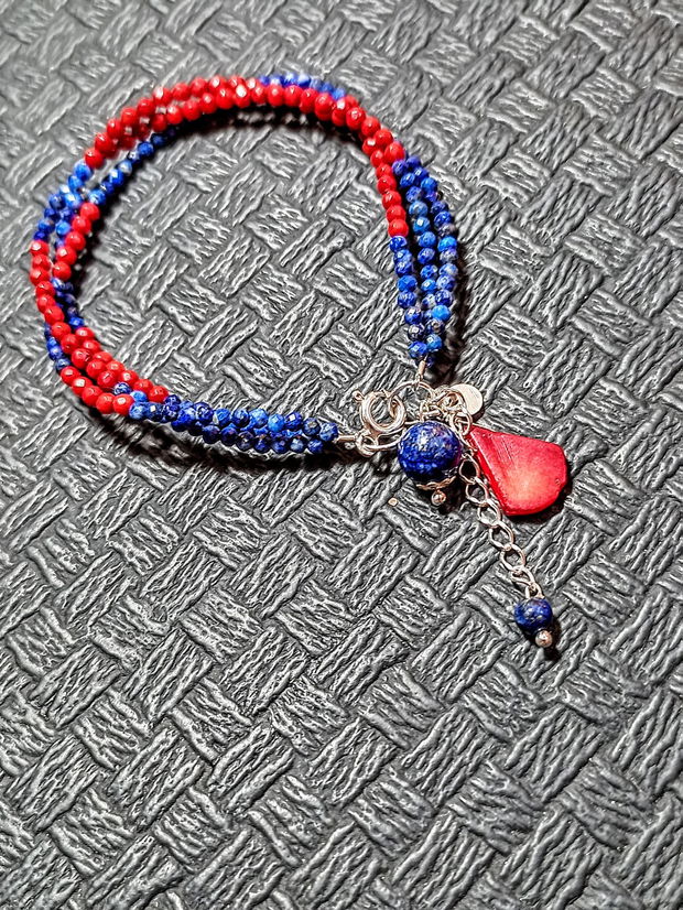 Bratara X3 argint lapis lazuli coral charm boho chic trendy - Transport gratuit