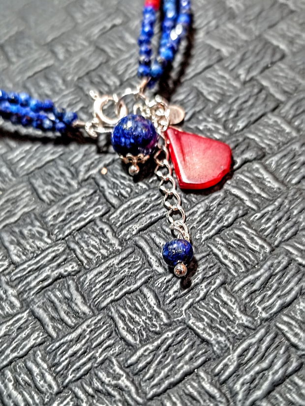 Bratara X3 argint lapis lazuli coral charm boho chic trendy - Transport gratuit