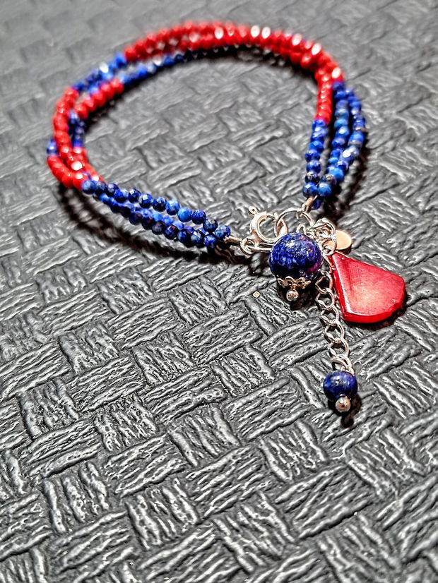 Bratara X3 argint lapis lazuli coral charm boho chic trendy - Transport gratuit