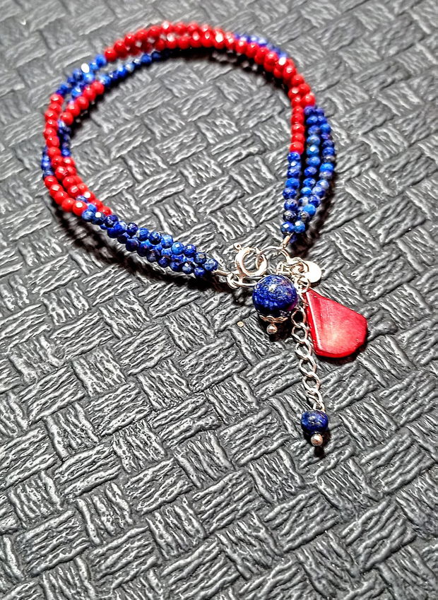 Bratara X3 argint lapis lazuli coral charm boho chic trendy - Transport gratuit