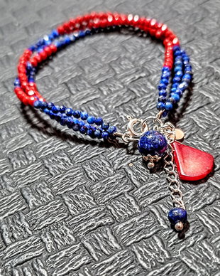 Bratara X3 argint lapis lazuli coral charm boho chic trendy - Transport gratuit