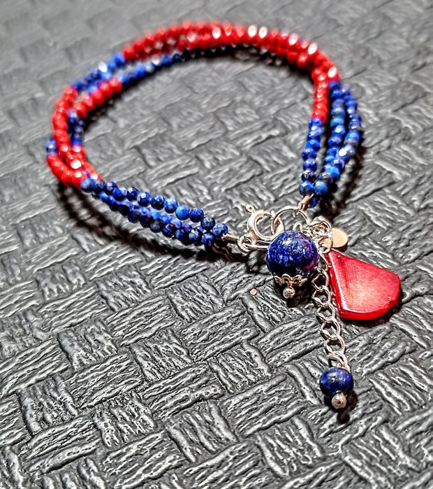 Bratara X3 argint lapis lazuli coral charm boho chic trendy - Transport gratuit