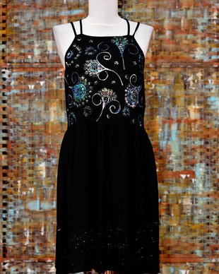 Rochie neagra pictata manual, unicat
