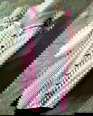 bluza romantica cu carouri alb - roz , marimea 50