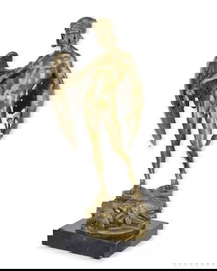 Icar-statueta din bronz cu un soclu marmura