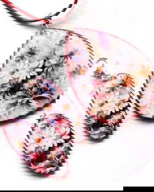 set bijuterii lemn cu flori 45979